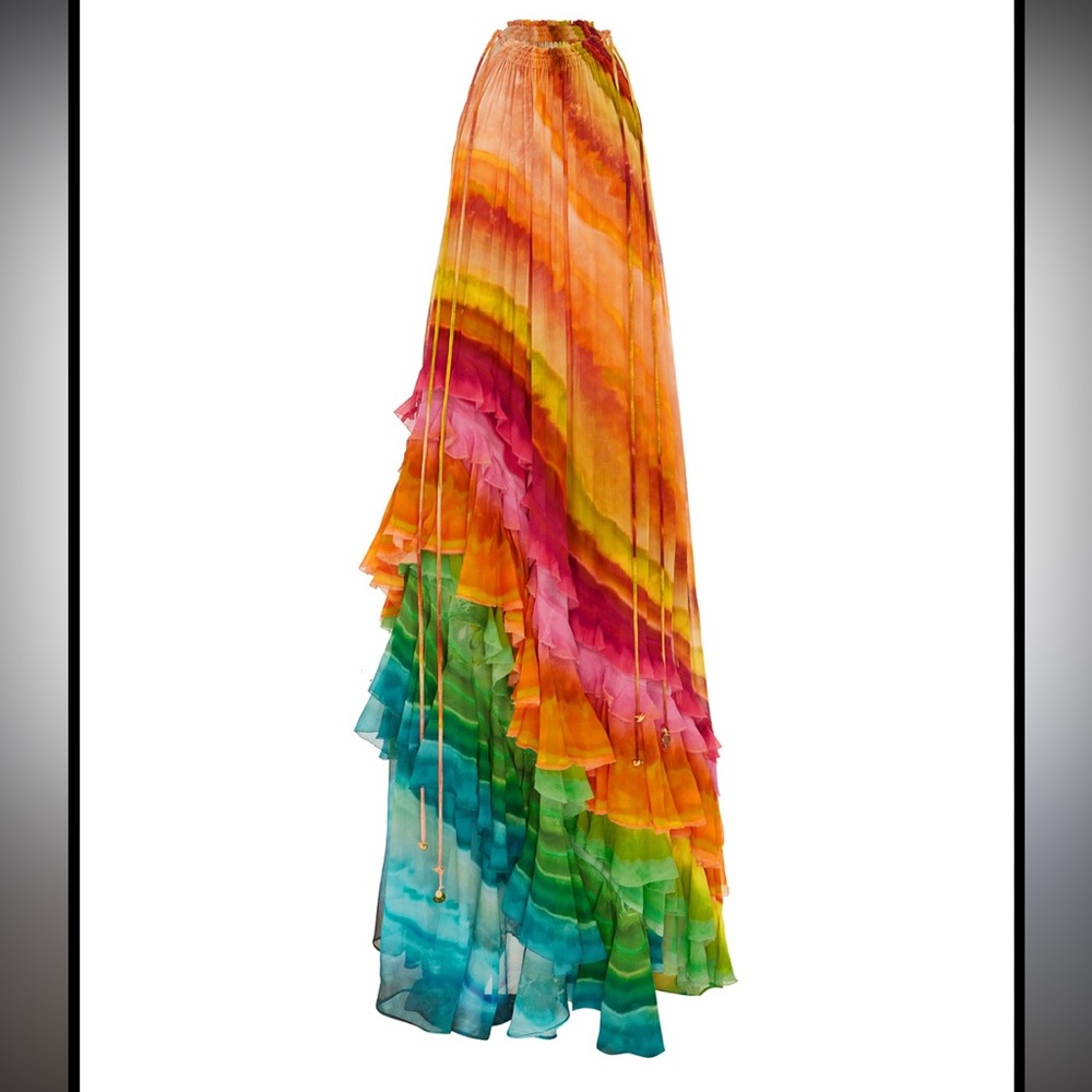 Alemais- Multicolored Ombré Iris Silk Ruffle Maxi Dress - Picture 3 of 10